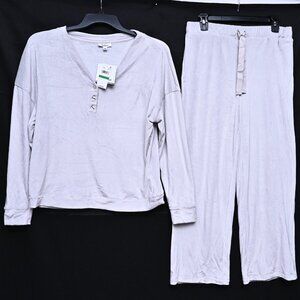 Roudelain Women's Long-Sleeve Ribbed Velour Pajama Set Women's Size L NWTS